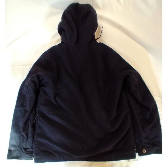 TOMMY HILFIGER FAUX FUR WOOL BLEND COAT SIZE LARGE BLACK BROWN POCKETS - Picture 2 of 8